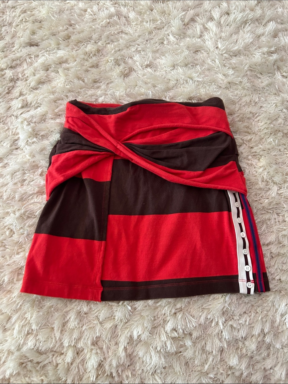 3.1 Phillip Lim Red and Black Twist-Waist Striped Mini Skirt